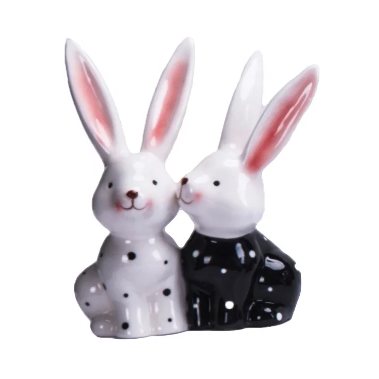 Black and White Color ceramic rabbit and egg ornament for special easter decoration