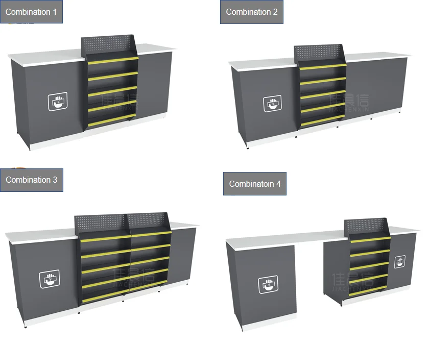 Customized Supermarket Checkout Counter Cash Counter Table Design Steel Cashier Convenient Store Check Out Counter