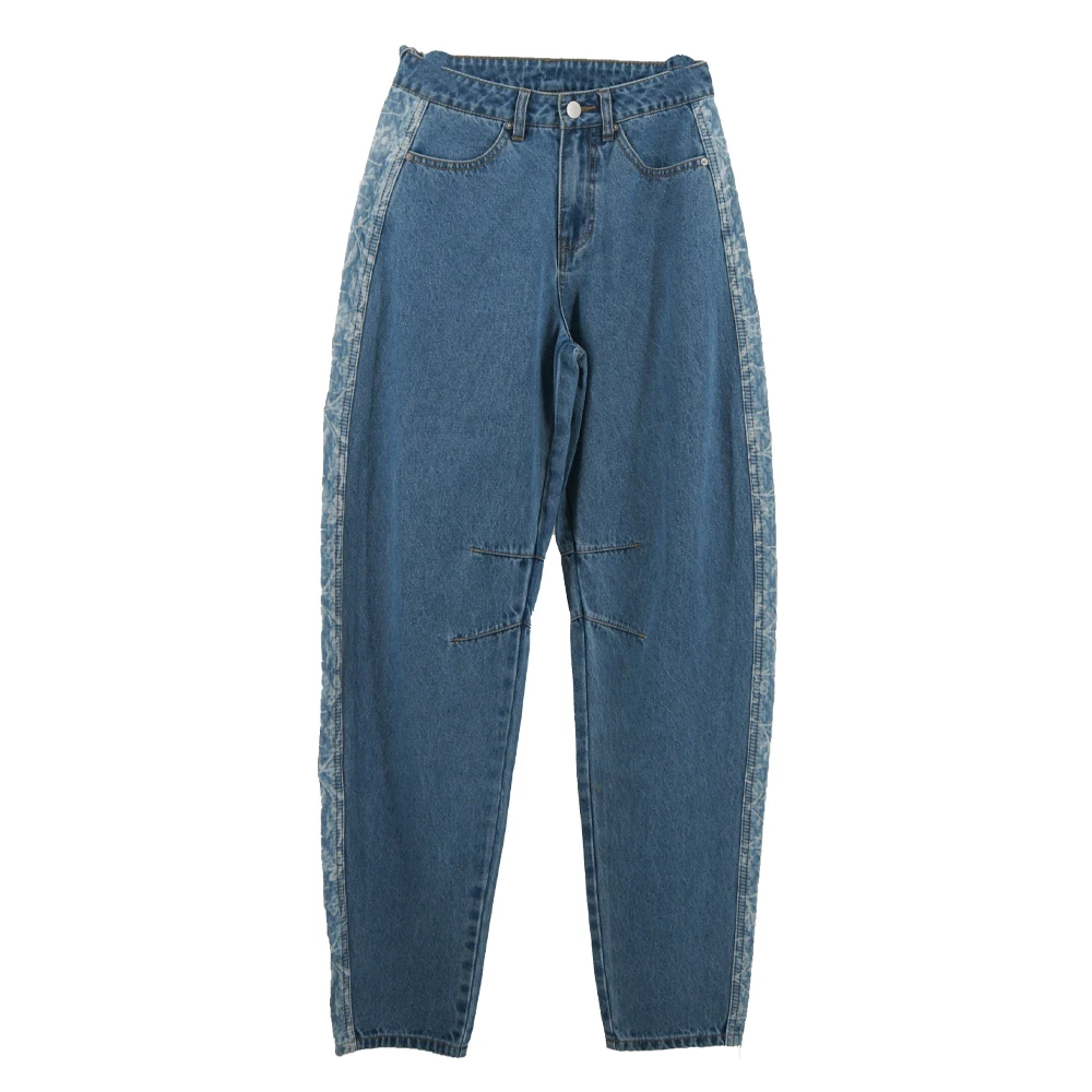 Stylish Women's Patchwork Denim Jeans High Waist Loose Side Stripe Jeans Casual Fashion Pants