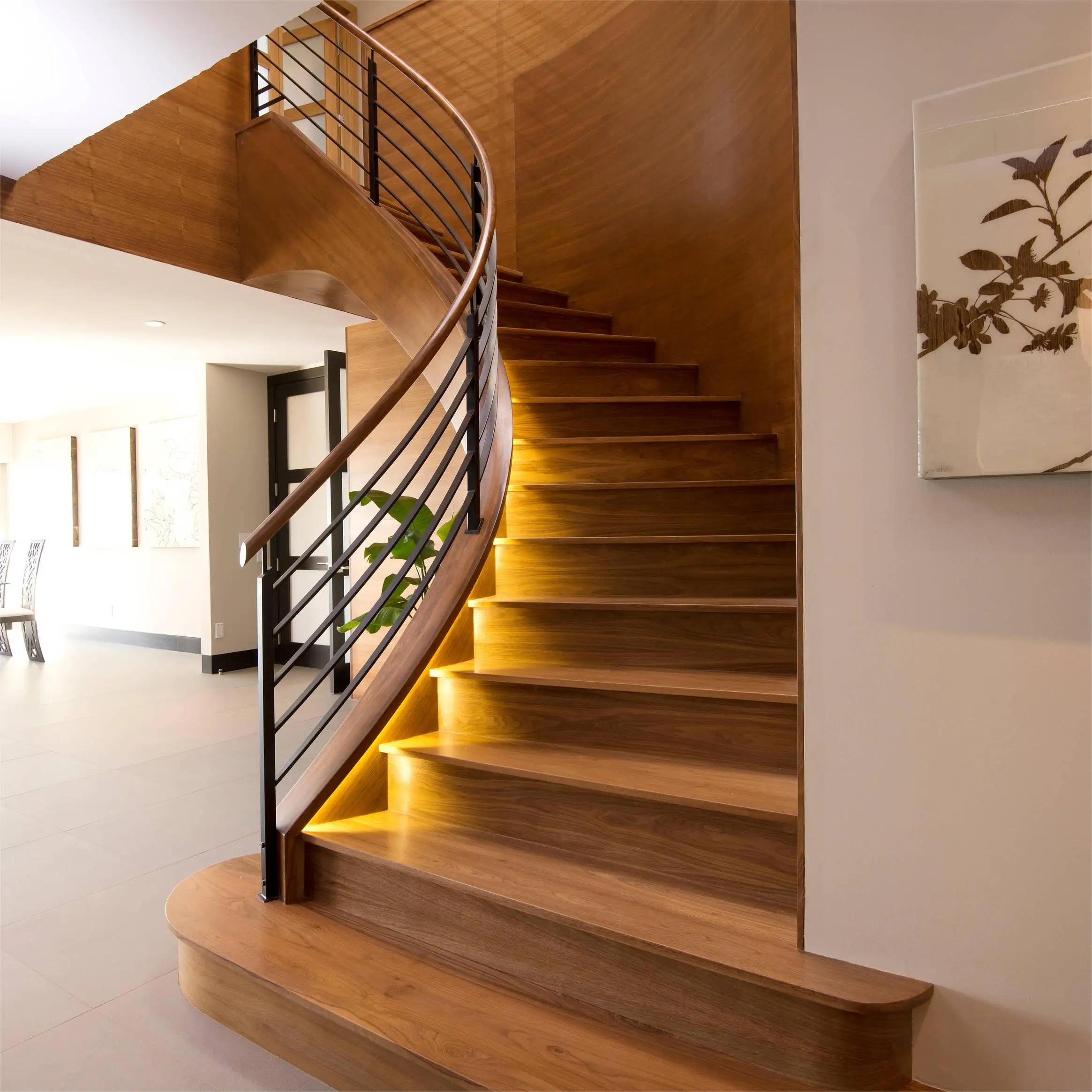 CBDMART Curved Glass Staircase Models Iron Stairs Steel Frame Stair Customized Curved Stairs