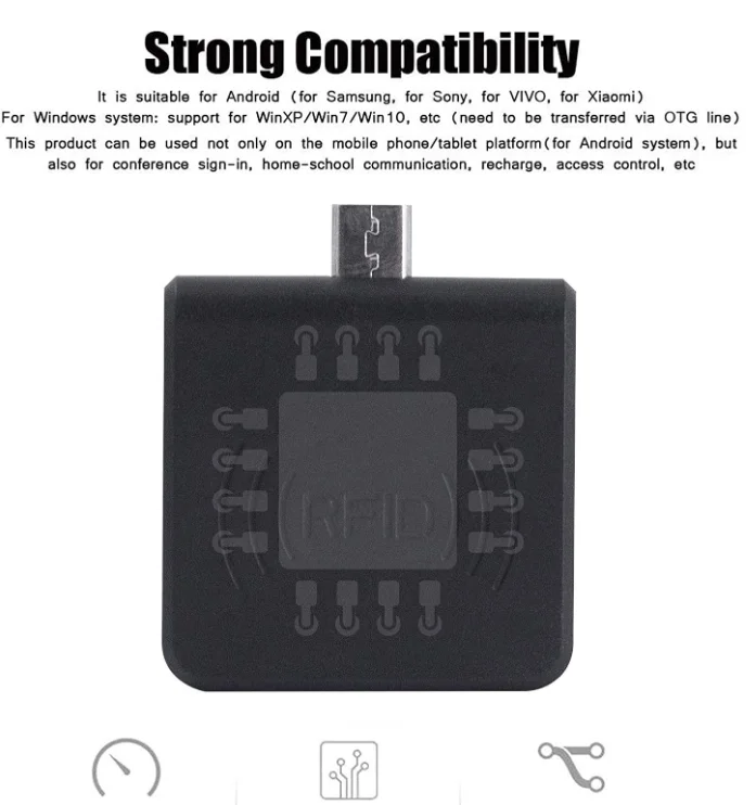 Long Range 860-960MHZ UHF RFID Small USB Mobile Phone Reader Writer with OTG Functionm