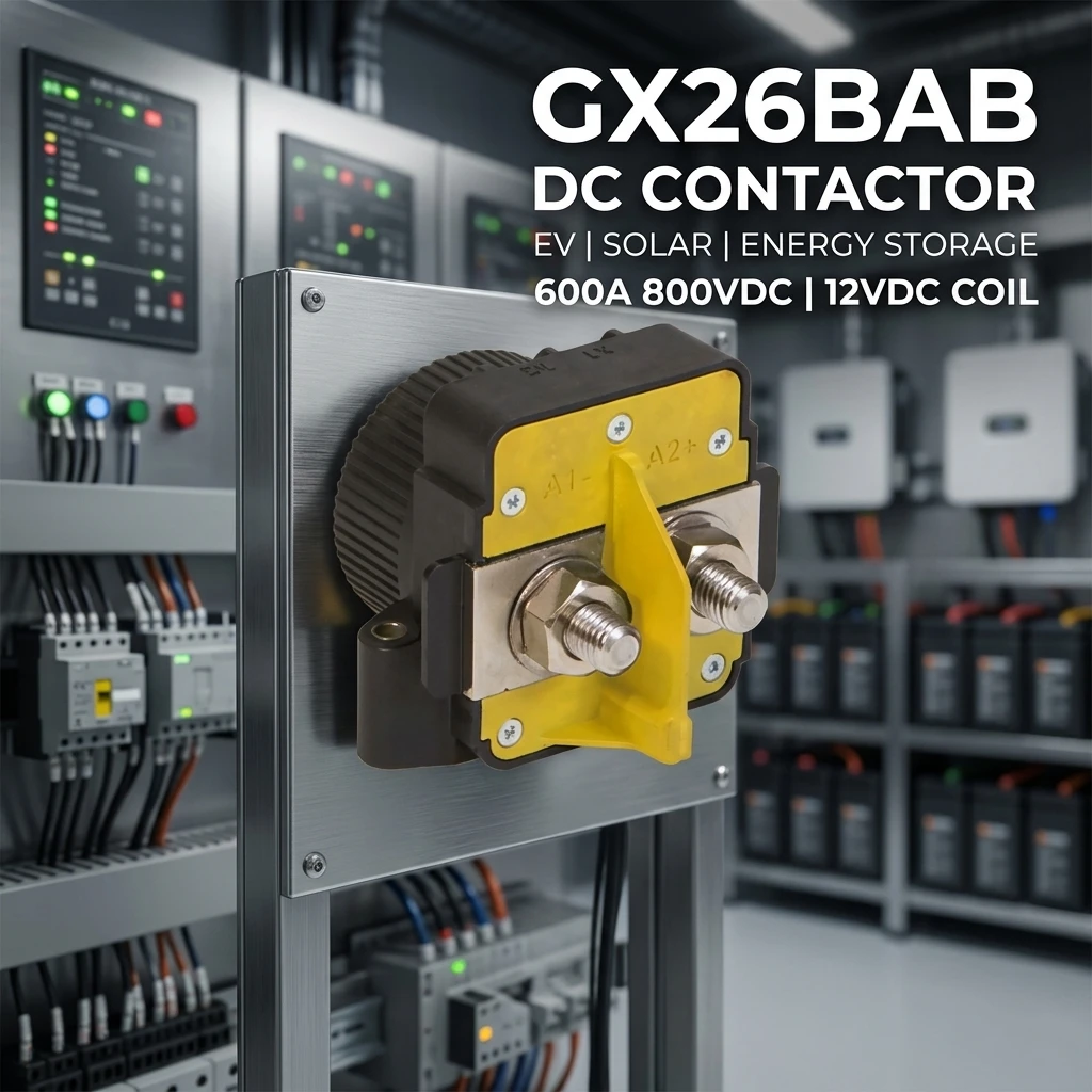 รีเลย์พลังงานสะอาดแบบสวิตช์ที่ 800 VDC รุ่น GX26BAB สำหรับ Sensata-Gigavac กระแส 600 A ขดลวด 12 VDC แรงดันไฟฟ้าสูงสุด 800 VDC ขนาดกะทัดรัด กำลังสูง เหมาะสำหรับระบบพลังงานลม