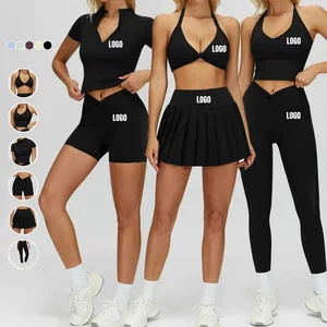 Custom Logo Women's 6 Piece Yoga Sets Quick Drying Breathable Activewear Lightweight Naked Feeling Tight Workout Gym Sets