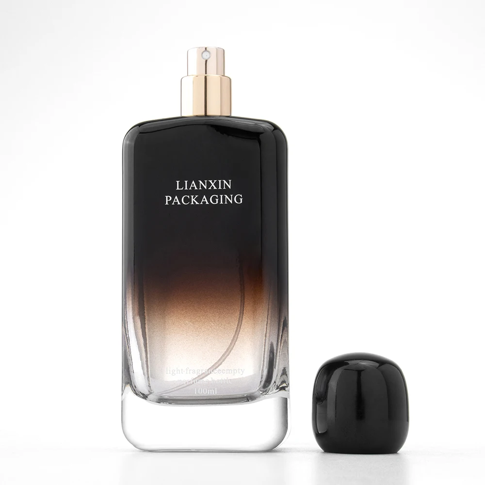 Custom 25ml 50ml 100ml Rectangle Portable Empty Spray Glass Square 50 ml Black Perfume Bottle With Plastic Lid