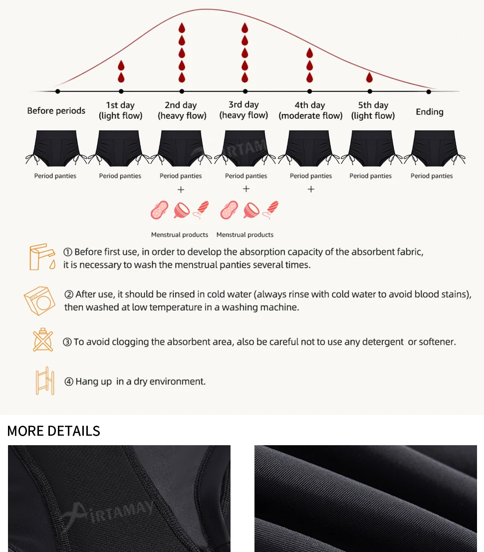 Airtamay 4 Layers Sports Menstrual Leak Proof Underwear Swim Suit