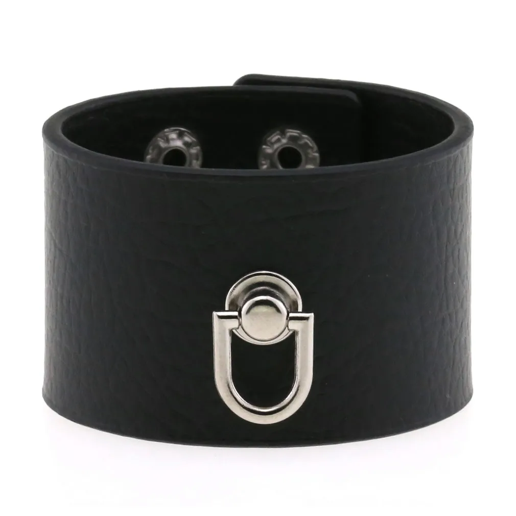 Stainless Steel Snap Button Wide Bracelet Cuffband Punk Gothic Trend Pu Leather Dring Bracelet