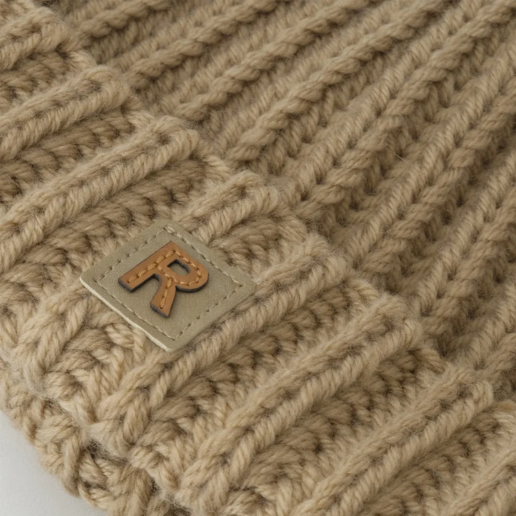 Wholesale Custom Wool Adult Beanie Hat Knitted Fitted Design with Leather Patch 3D Embroidery Technique