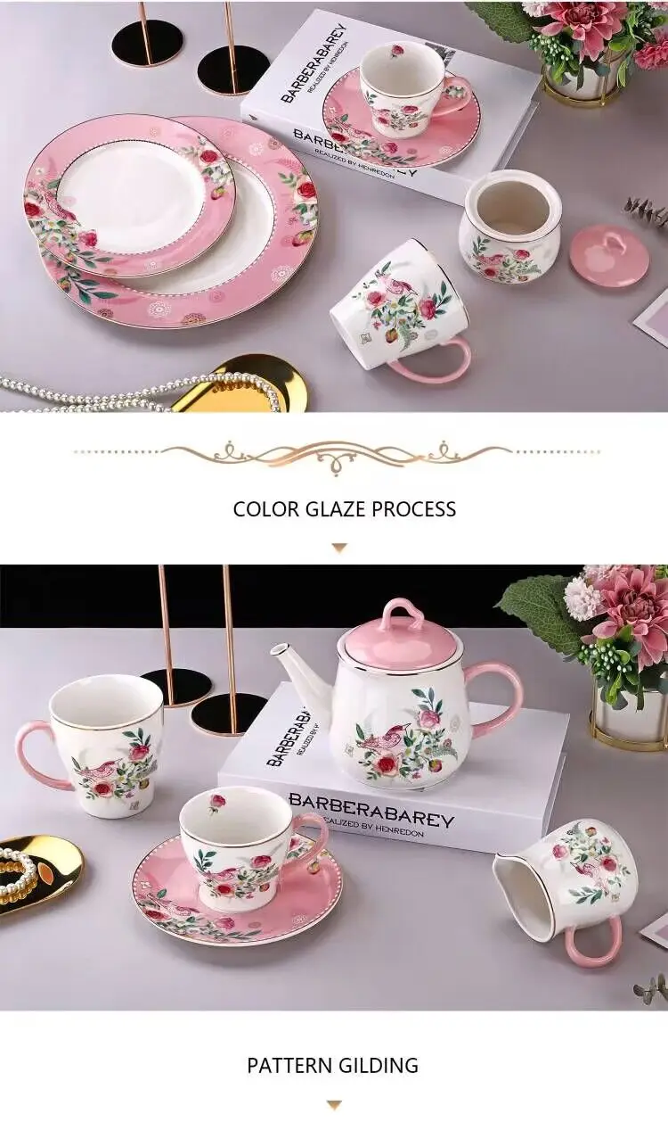 China manufacturer simple and fresh porcelain dreamlike fairy tale bird ceramic tea and coffee set for home manufacture