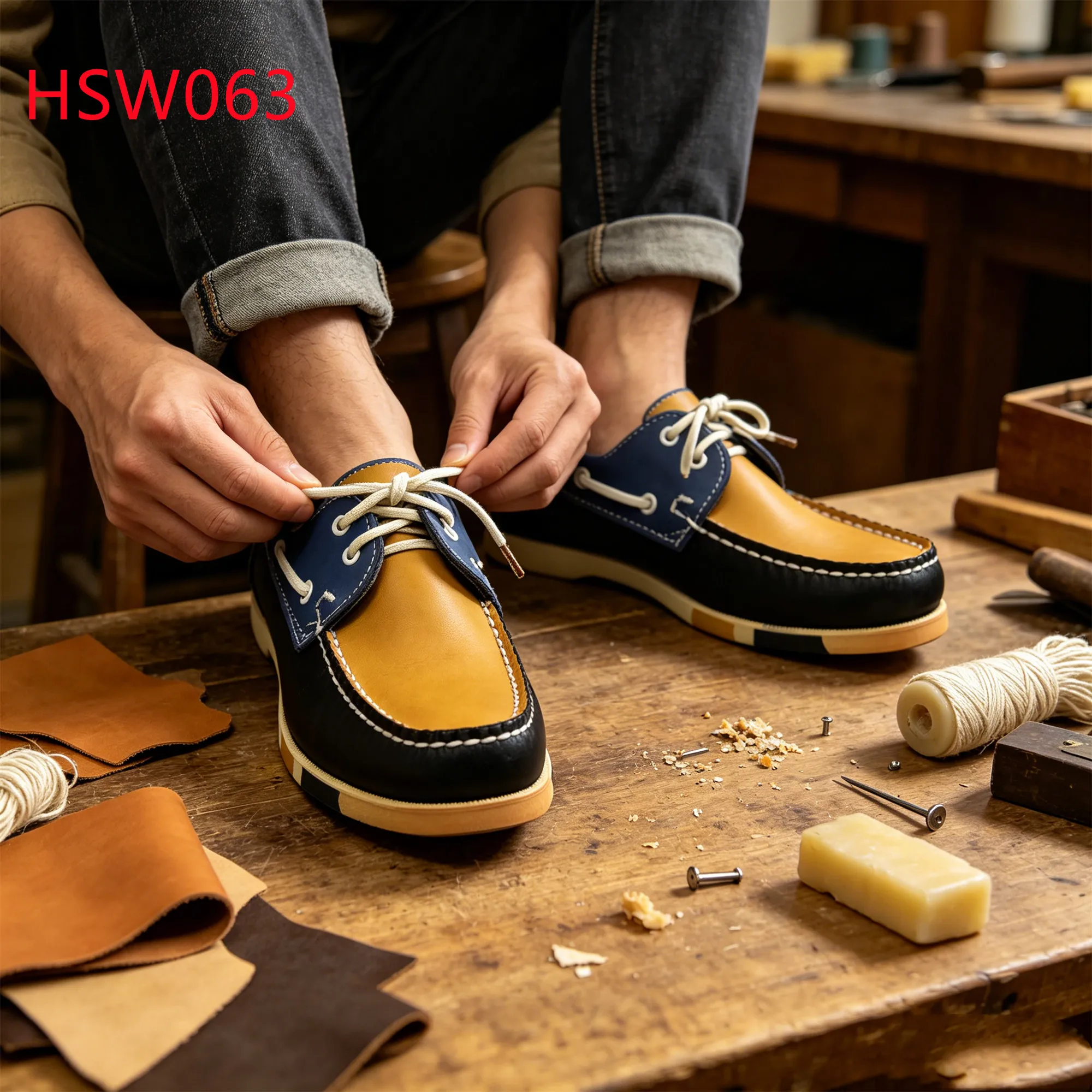 XYM,Daily Wear Handmade Lace-up Style Hua Singh Moccasin Shoes Park Walking Wipe Clean Split Natural Leather Boat Shoes HSW063