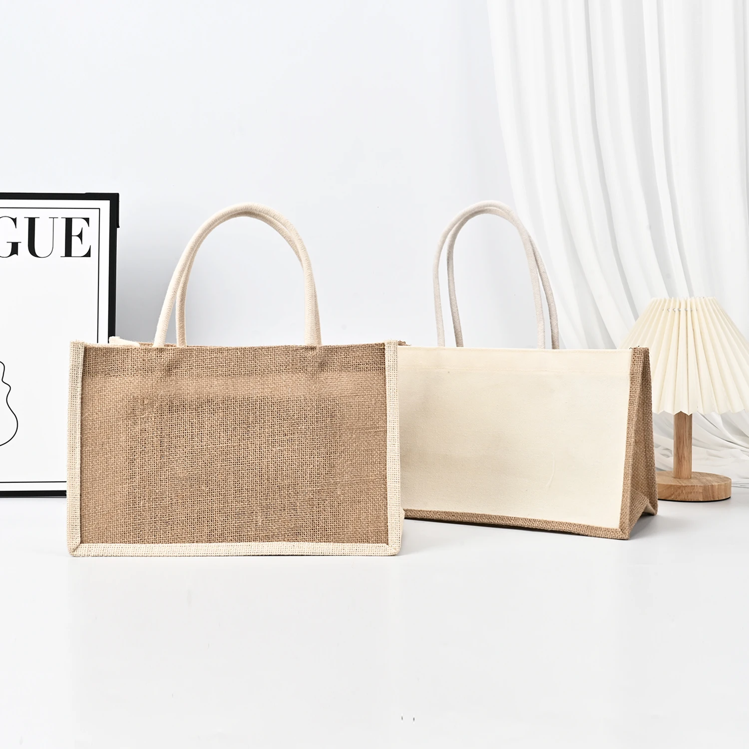 Custom Printing Natural Grocery Shopping Hessian Bags Beach Handbags Jute Gunny Tote Bag Blank Burlap Tote Bag details