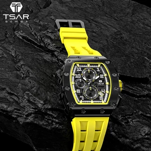 Luxury 50M Waterproof Chronograph Wristwatch for Men 316L Stainless Steel Case Silicone Band 18mm Band Business Style Crystal