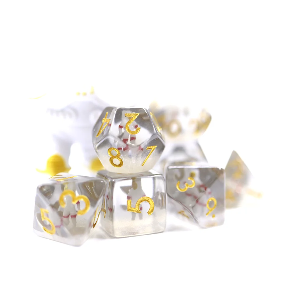 Handmade 7pcs Bulk Resin Round Edge Dnd Dice Set Astronaut Inclusion Polyhedral Resin Dice for Dnd Games