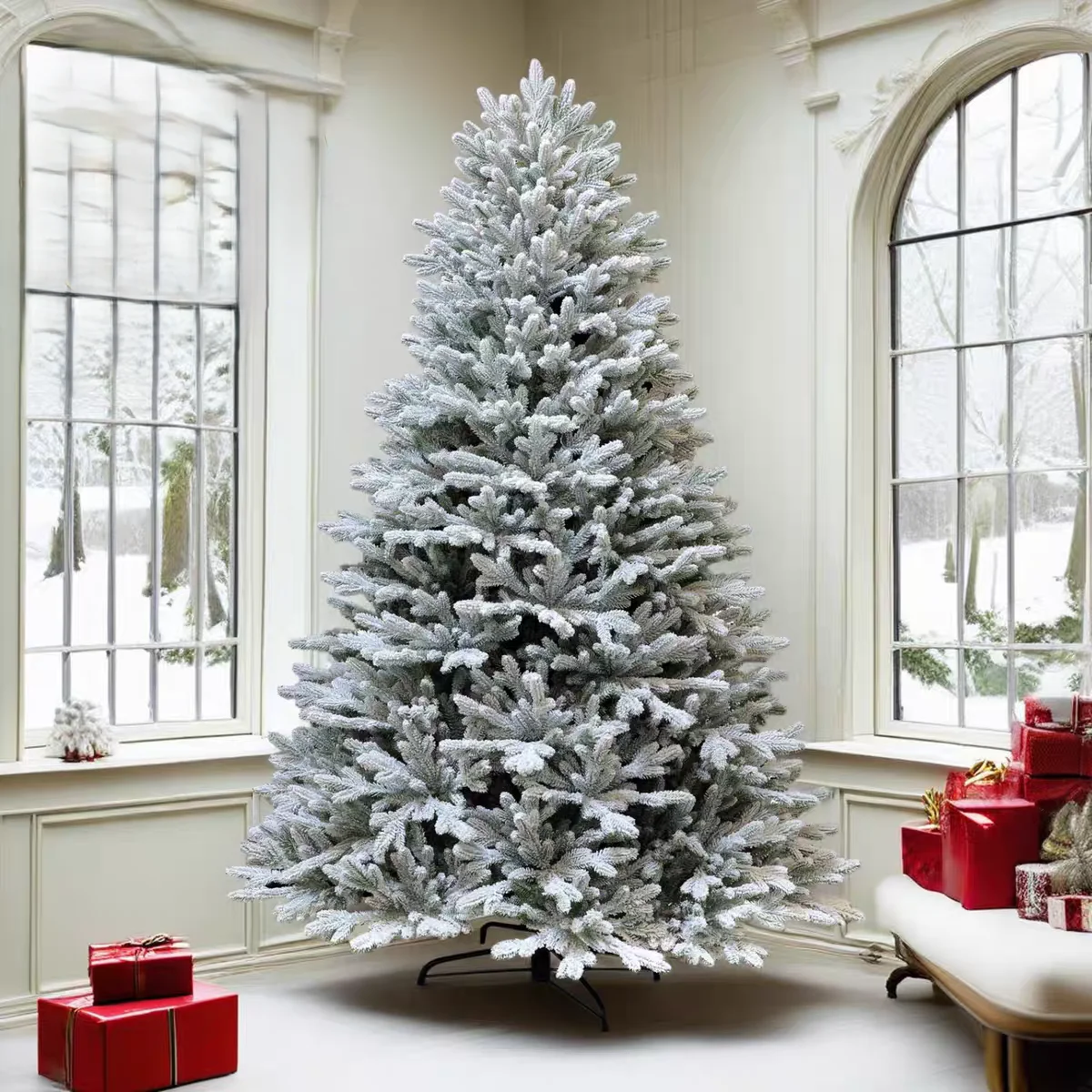 Romantic Premium PVC PE Mixed Snow Hinge Indoor Party Holiday Celebration Decorations Luxury Spruce Christmas Tree PE & PVC