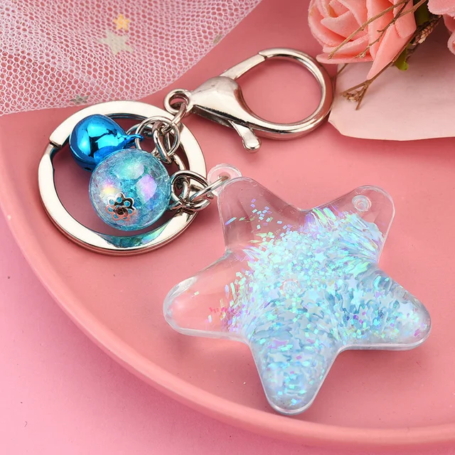 Starfish Quicksand Oil Milk Tea Cup Resin Keychain Acrylic Liquid