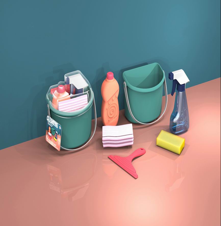 Прямая поставка, маленький помощник для уборки, Детские ролевые игрушки, чистящие принадлежности, розовый игровой набор с ведром для швабры и аксессуарами