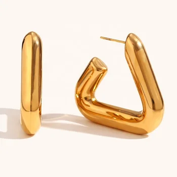 Ding Ran Exaggerated Hollow Out Geometric Triangle Hoop Earrings 18k Gold Plated Jewelry Earrings