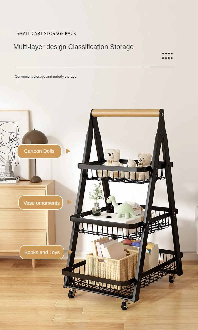 Three-tier Metal Storage Rack - Utility Cart with Wheels