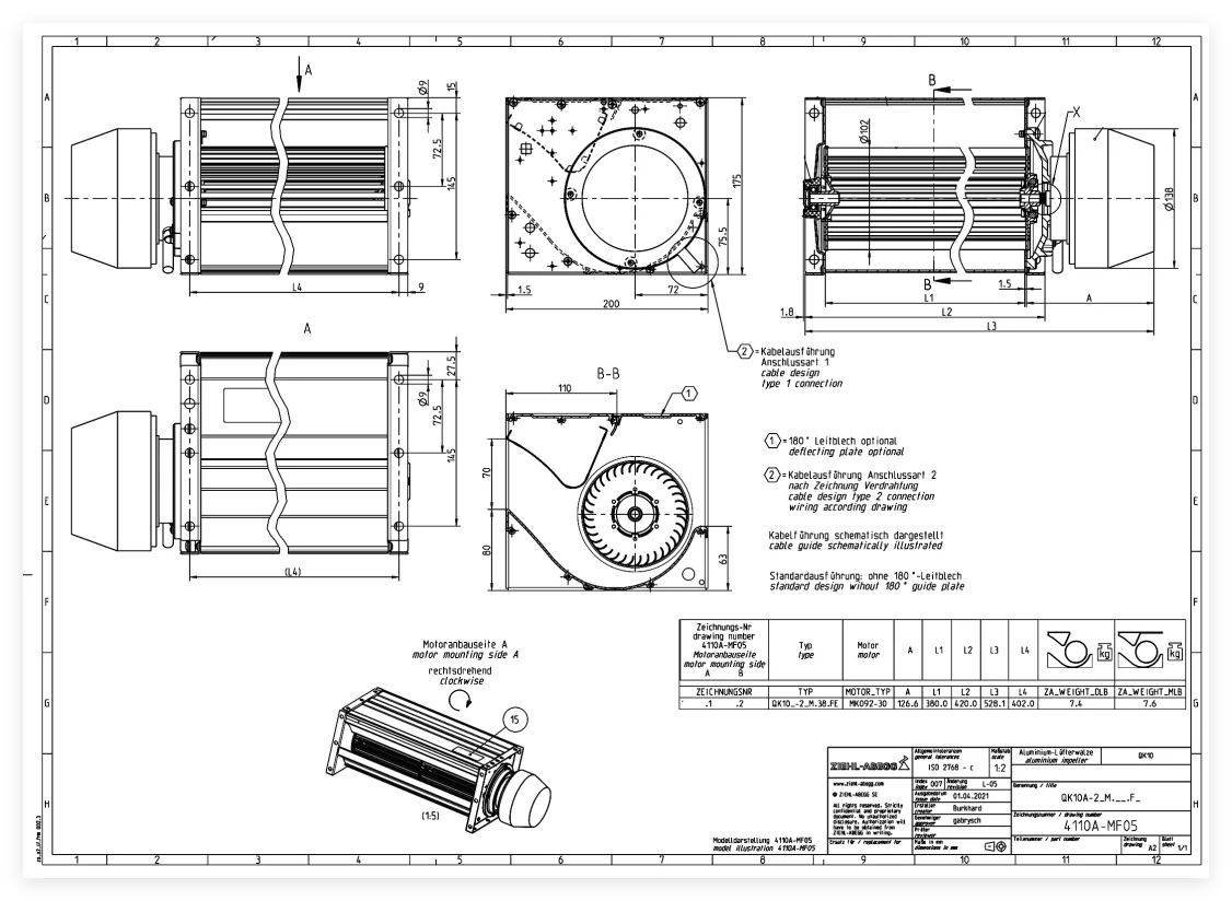 Tangential Fan, ZIEHL-ABEGG, QK10A-2DM.38.FE, 110177, 230/400V - detail 6
