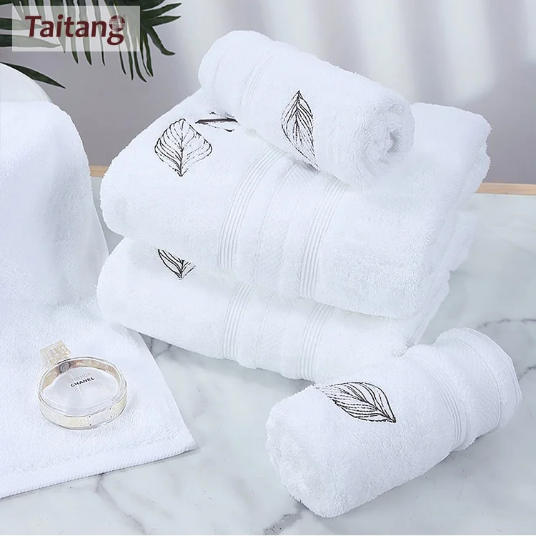 Embroidered Logo Towel Designs Cotton 70 140 Adult Hotel White