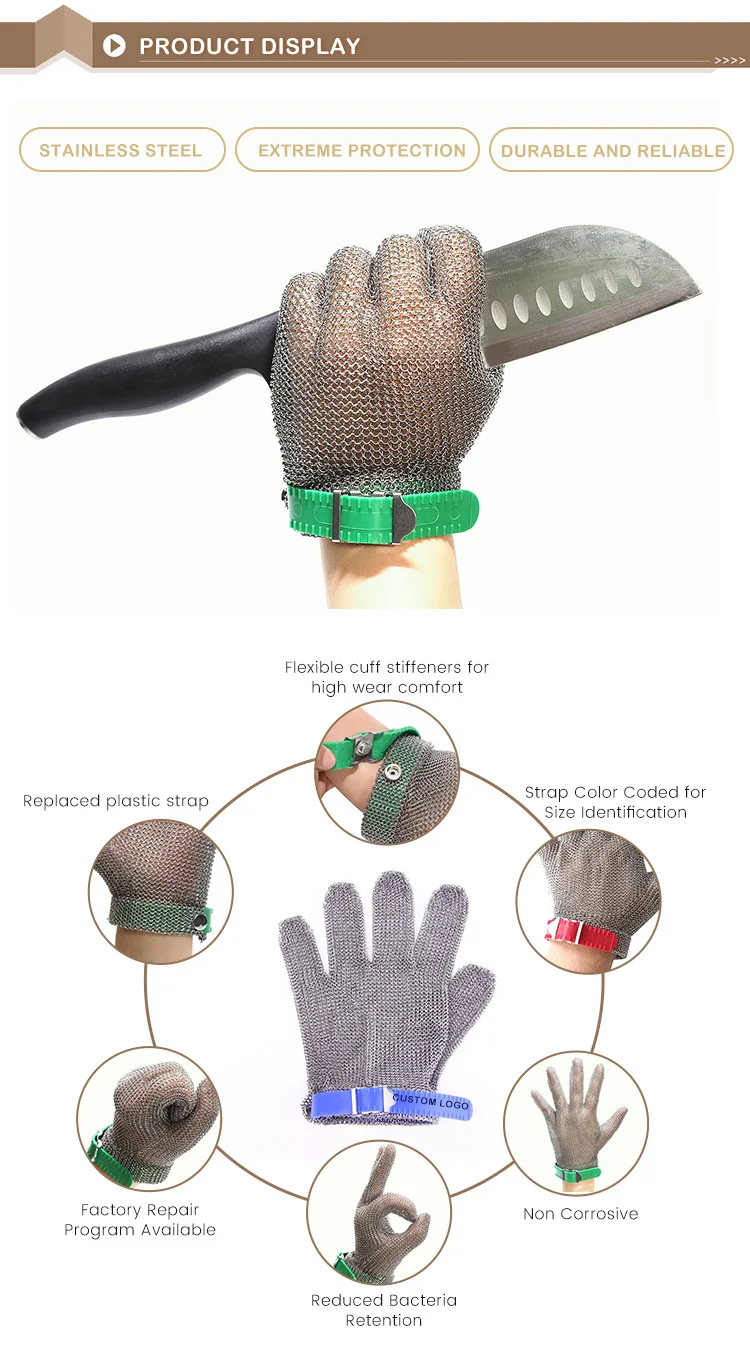 Customized Slaughter Meat Processing 316l Chainmail Gloves Stainless