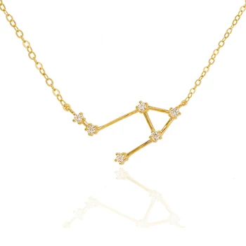 Elegant Women Diamond Necklace Jewelry Horoscope Constellation Astrology Cz Stone Gold 12 Zodiac Sign Pendant Necklace