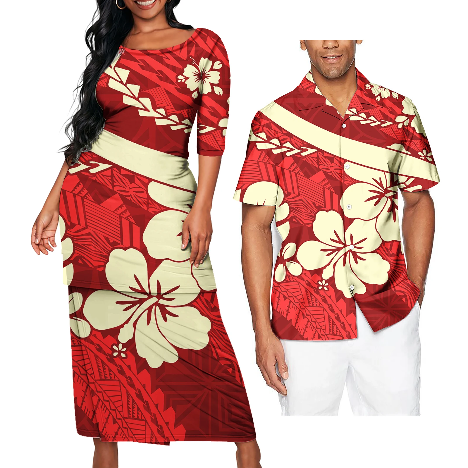 Polynesian Couple Match Set Aloha Shirts Men And Samoan Puletasi 2 Pcs ...