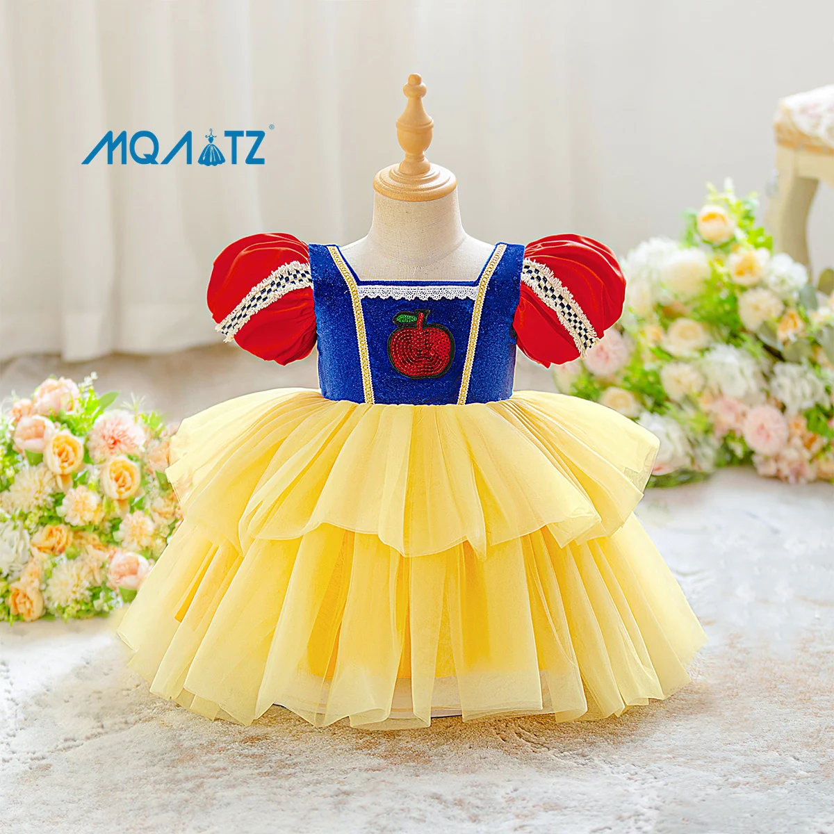 MQATZ Newborn Baby Girls' Snowwhite Princess Layered Dress Infant Holiday  Cosplay Costume for Parties Mini Design for Children