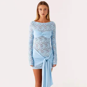 Summer Women's Long Sleeve Lace Stitching Elegant Dress