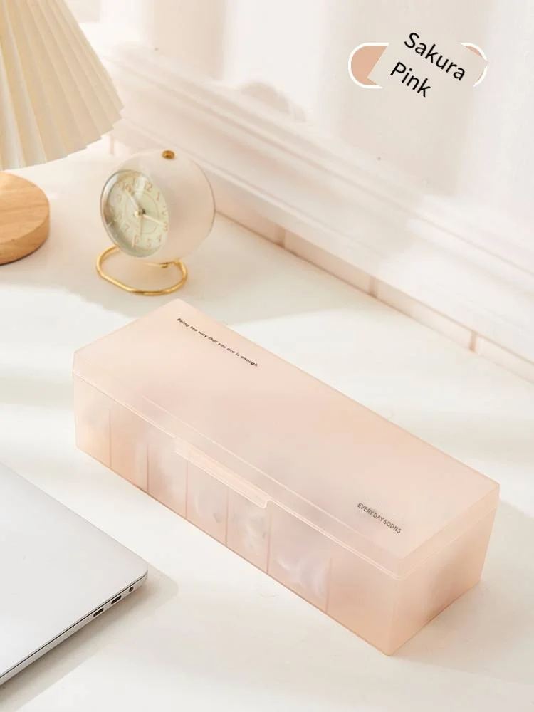 New large-capacity data cable storage box Three-color with cover seven separate desktop home dust box Charging cable box details