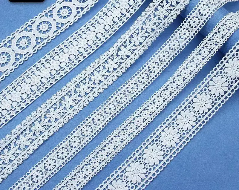 Showing Room All Kinds of Milk Polyester Cotton Chemical White Black Lace  Cheap Design Lace Trim for Suit 1roll 15yard