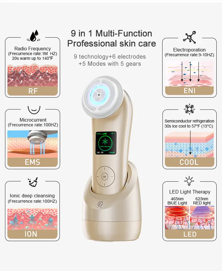 & ブルーライトrf ems冷却顔リフトマッサージ機最新photon nanoskin