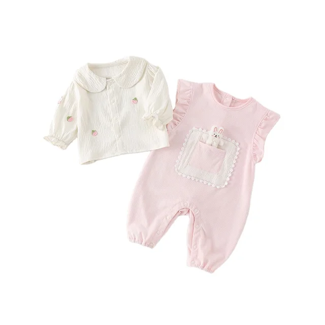 2025 Spring Summer Baby Girl Outfit - Cute 2-Piece Set with Vest & Peter Pan Blouse, Sweet Toddler Clothes (0-36M)