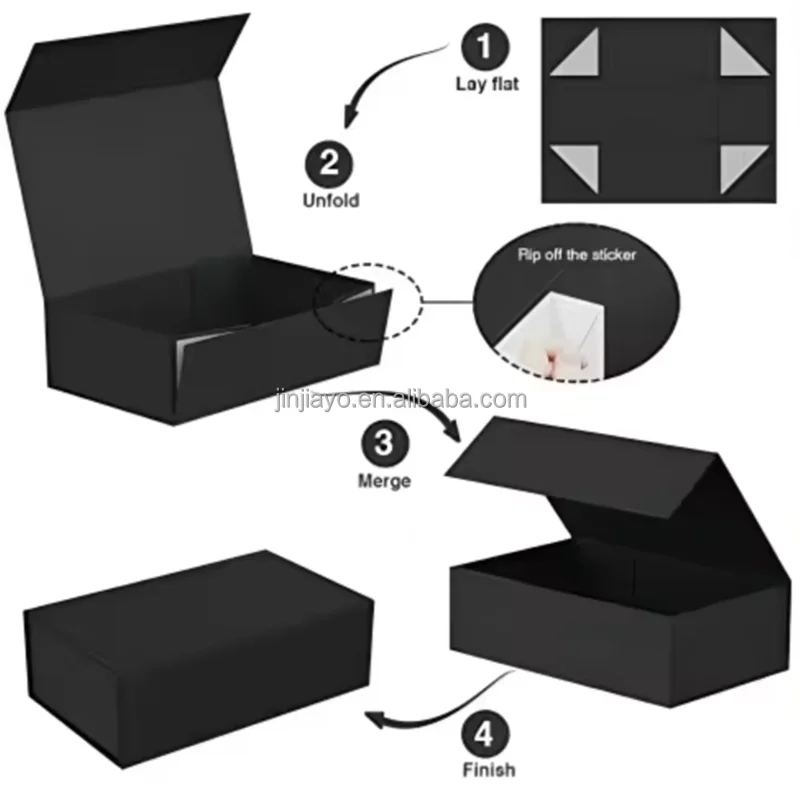 Luxury Black Cardboard Folding Magnetic Close Gift Boxes with Matt Lamination for Face Cream Packaging Custom Embossing Printing