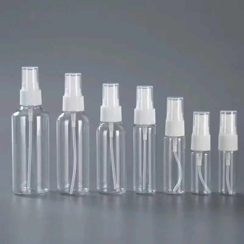 Factory Outlet 5ml 10ml 30ml 50ml 60ml 100ml Pet Spray Bottle Face Mist Clear Plastic Chloroform Spray Bottle