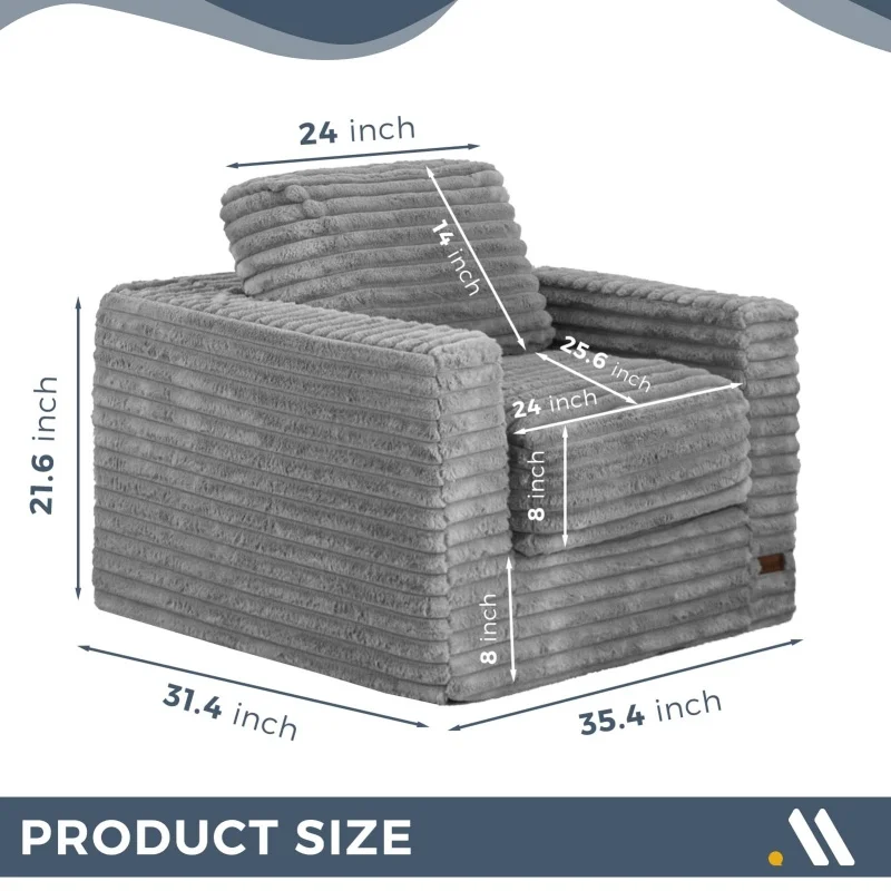 YILISTAR Light Grey High-Density Foam Living Room 1 Person Sofa Modern Compressed Foam Giant Minimal Compress Boneless Couch