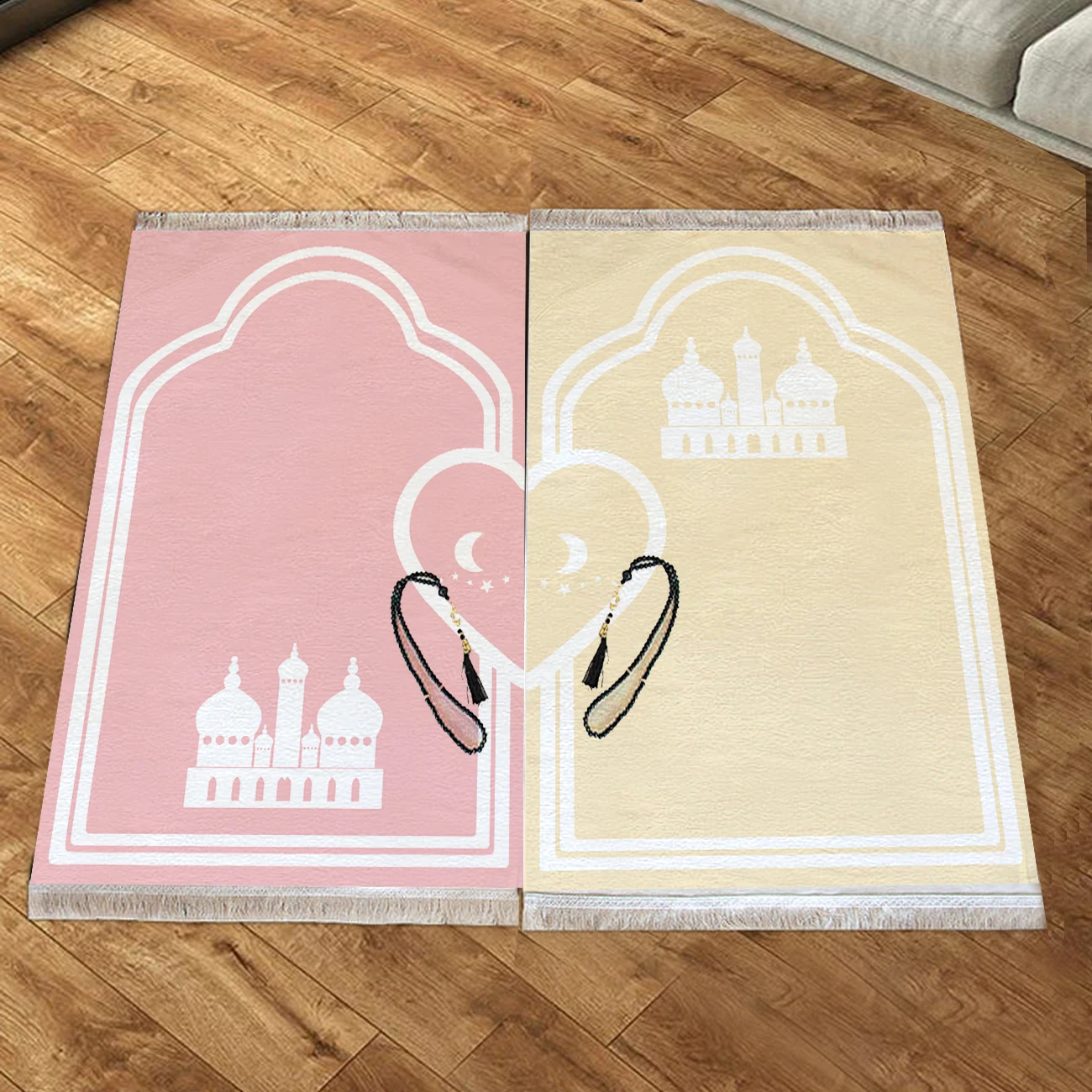 Couple Ramadan Printing Prayer Rug Custom Personalized Matching Prayer Mats with logo Name