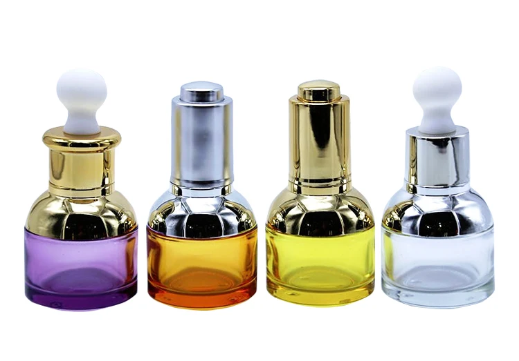 Portable 20ml 30ml 50ml Serum Essential Oil Dropper Bottles With UV Plating Cap