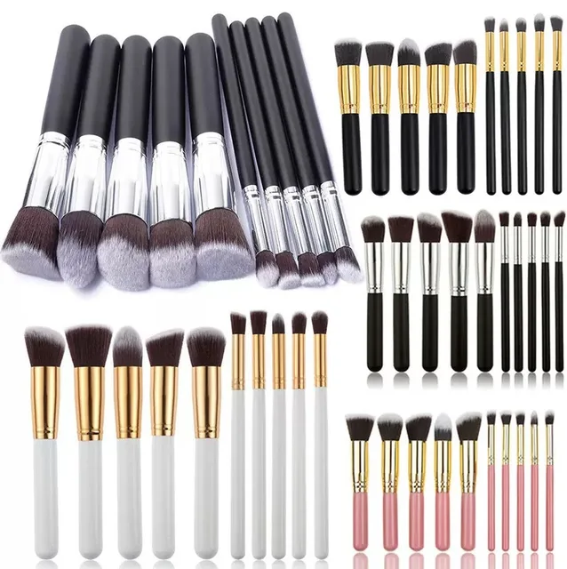 10pc Makeup Brush Set 5 Large & 5 Small Vegan Makeup Brushes Black Gold Beauty Tools Synthetic Hair for Face Use