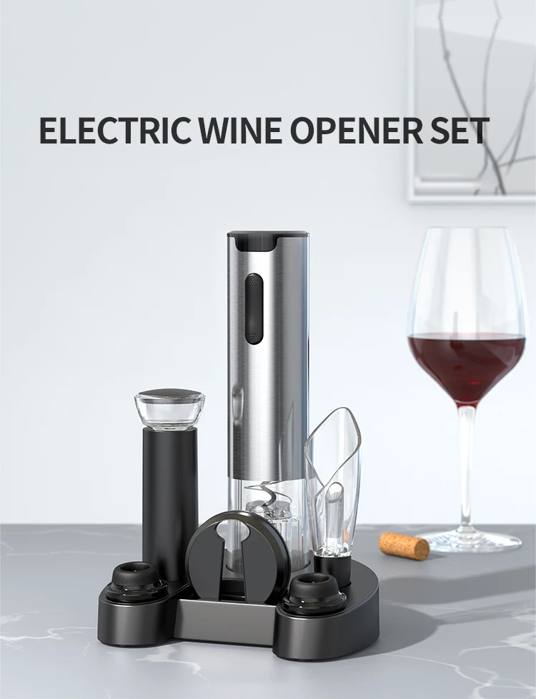 Eco Friendly 6pcs Customizable Stainless Steel Electric Wine Opener Set Includes Bottle Cork Screw Openers for Gift Use