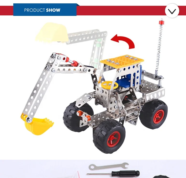 Funny 208pcs Diy Self-installed Engineering Building Blocks Car Metal Brick Toy with Plastic Educational Toys