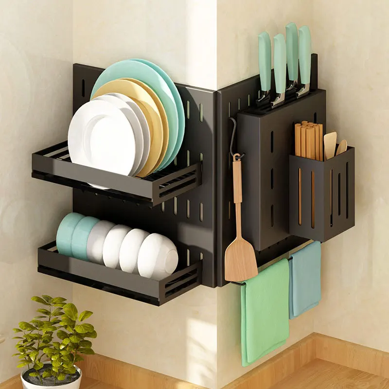 Kitchen Storage Holder Knife Spice Holder Floating Shelves Wall-mounted Shelf Wall Mounted Dish Rack factory