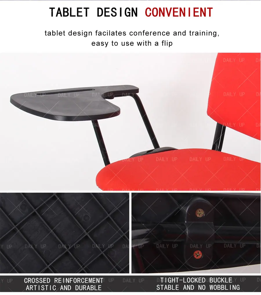 Stackable Padded Training Chair With Tablet Metal Frame Upholstered Student Study Chair With Book Net For Meeting And Conference
