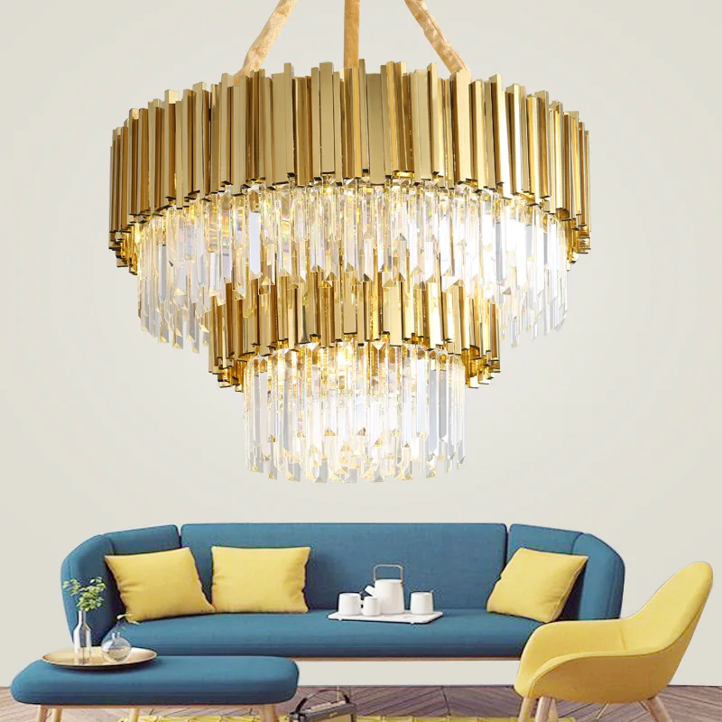 Lobby Intrior Gold Round Led Hanging Crystal Chandelier Modern Living