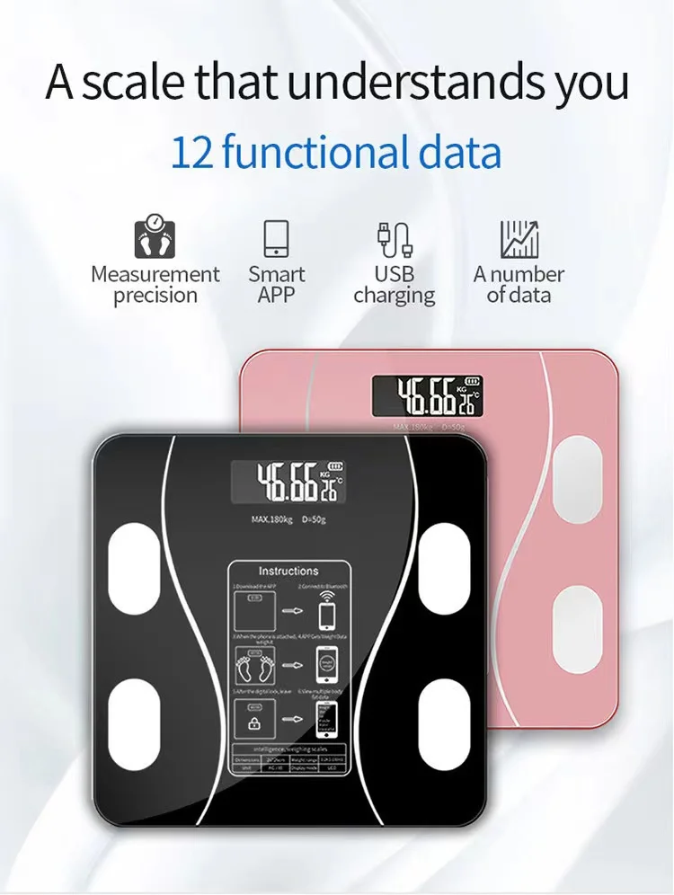 Veidt Weighing Low Price 180kg Smart bluetooth BMI Function Digital Body Fat Electronic Bathroom Scale