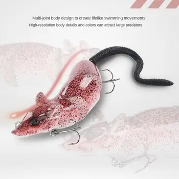 Hand Carved Vivid Engraved Jointed Swimbait 3 Section Mouse Fishing Lure Floating Top Water Rat Wake Bait for River and Lake – Soft Lure – view 3