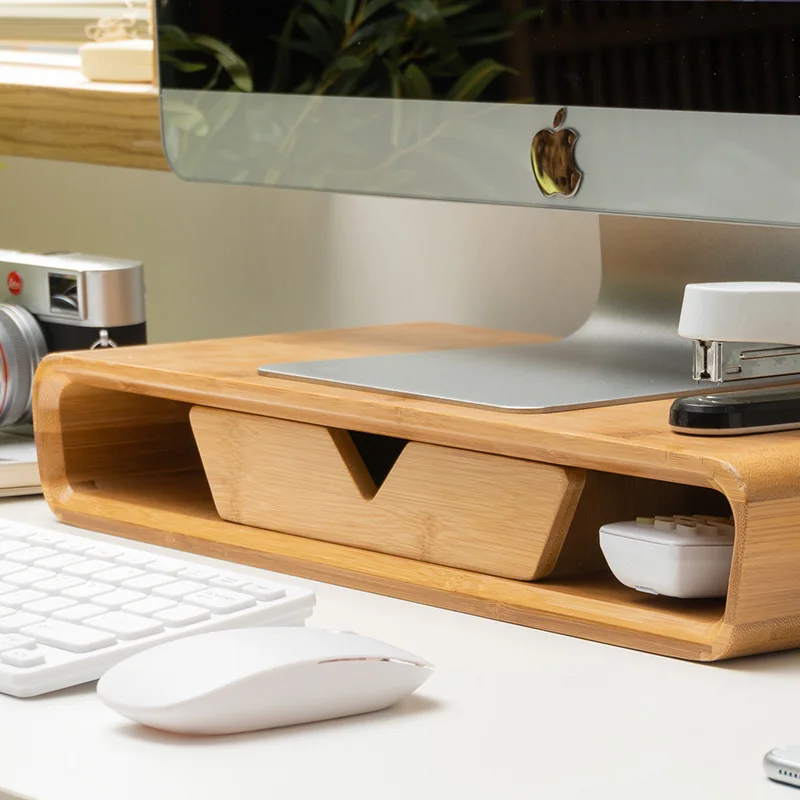 Новый дизайн, декоративная подставка для монитора из бамбукового дерева с выдвижным ящиком для гостиной