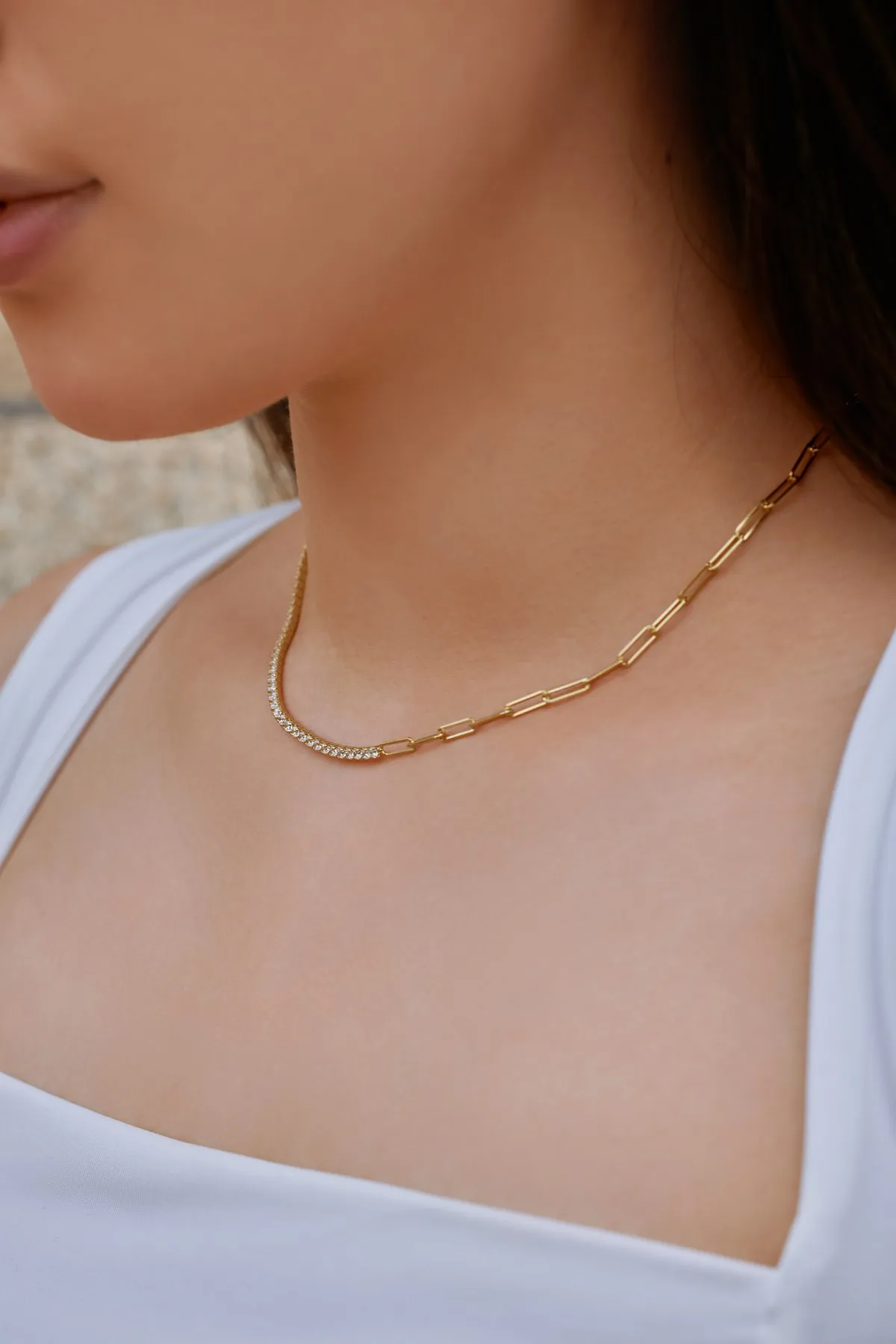 KAKODIY Fashion 18K Gold Plated 925 Sterling Silver Jewelry Zircon Necklace Tennis Paperclip Mixed Link Necklace for Women detail 4