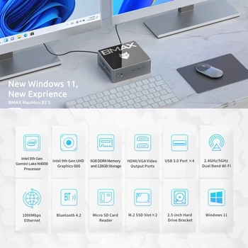 BMAX B2S Window 11 Mini PC、6GB 128GB、Intel Celeron N4020C、HDM