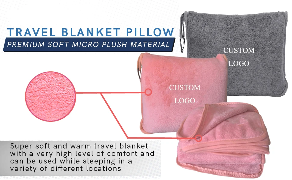 Various Colors Custom Logo Airplane Blanket Foldable Pink Travel Pillow