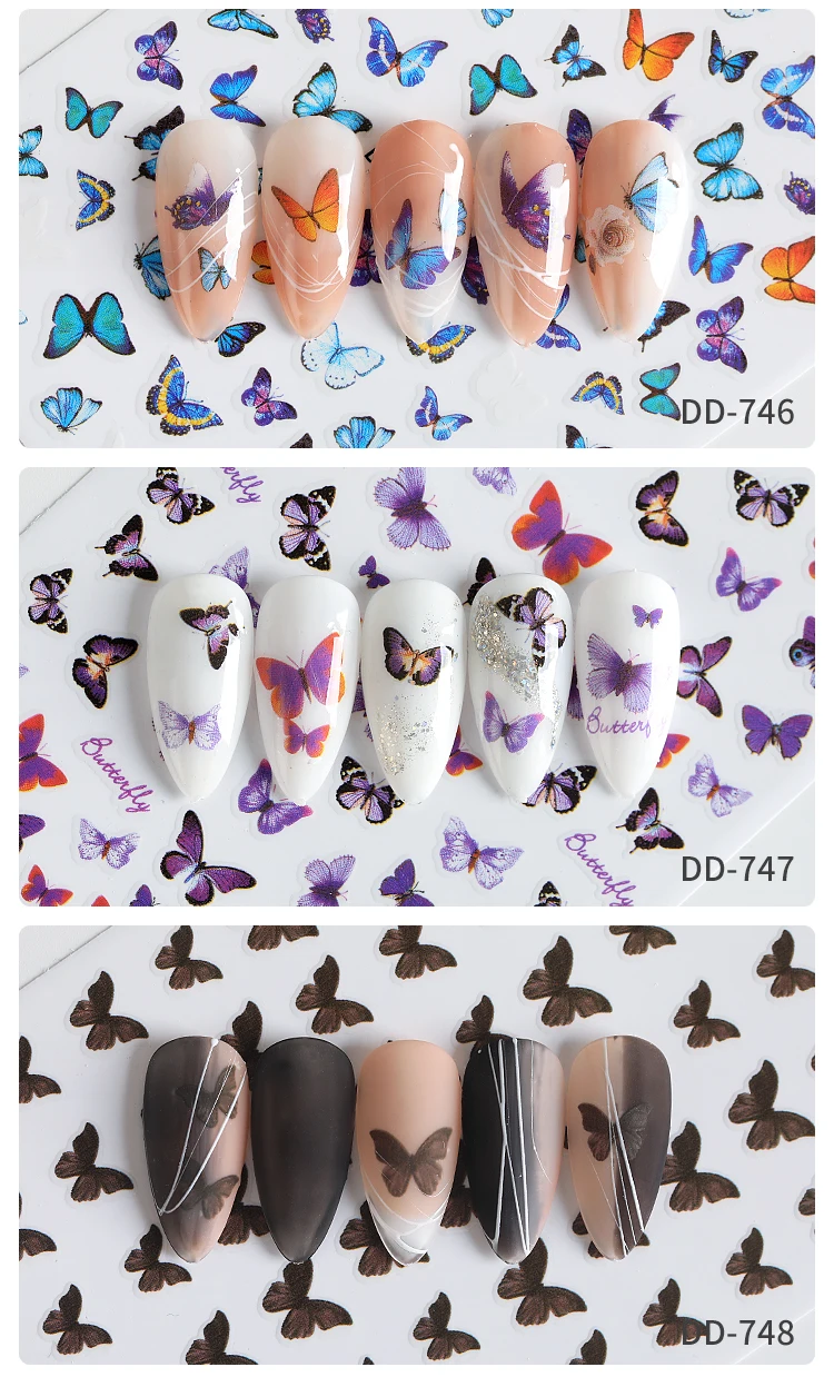 New Classic 3D Mixed Color Butterfly Flower Designers Nail Art Decals Stickers supplier